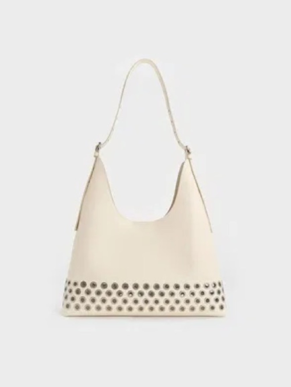 Charles & Keith Cream Leather Shoulder Bag with Grommet Trim